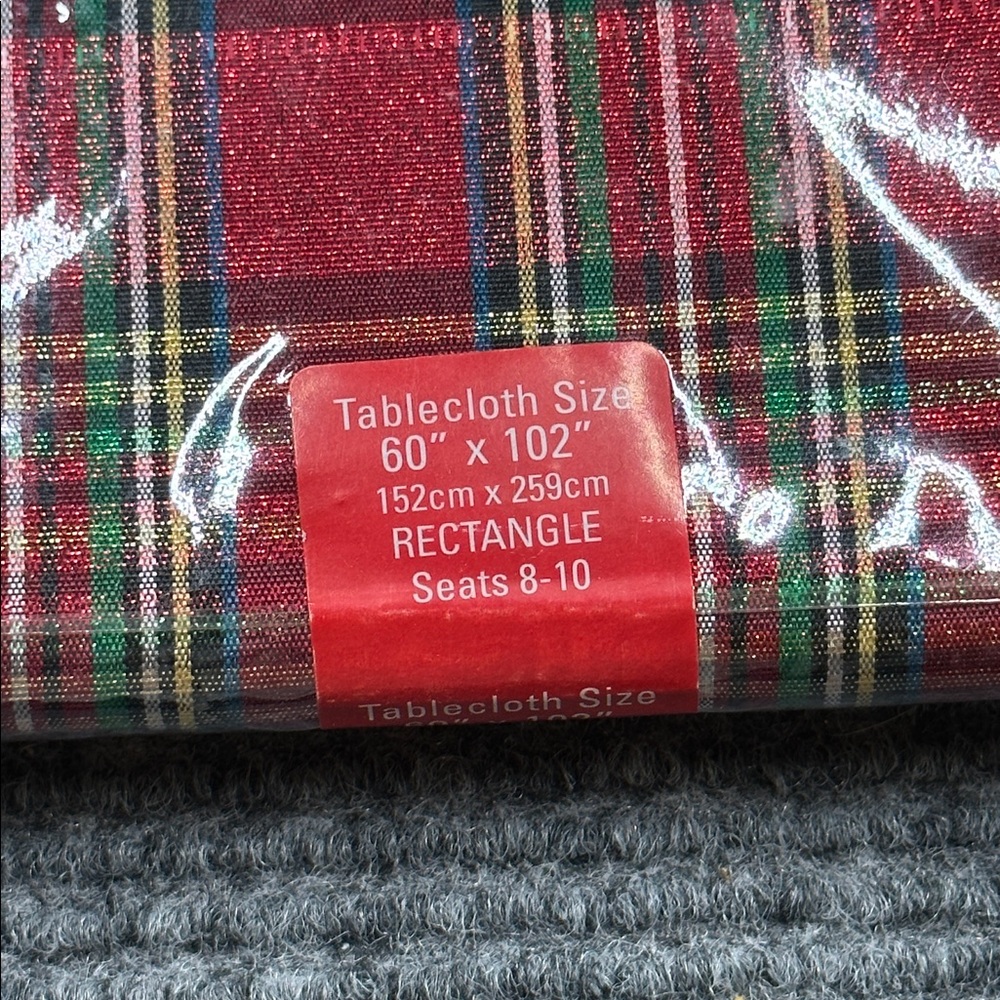 Lenox Holiday Nouveau Dazzle Table Cloth Metallic Tartan Plaid 60” x 102” - Picture 2 of 7